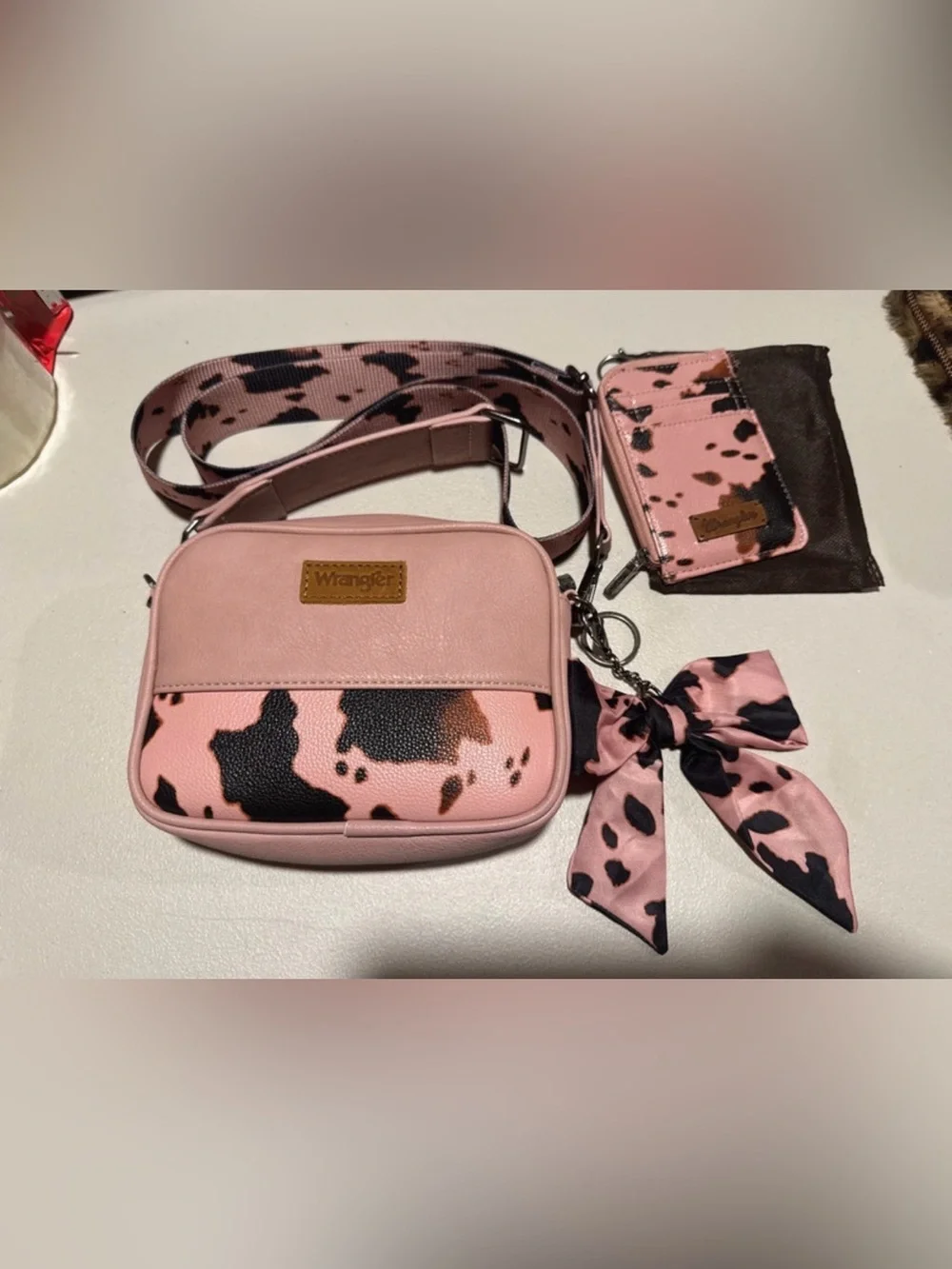 Wrangler Pink and Black Cowprint Crossbody with Matching Wallet